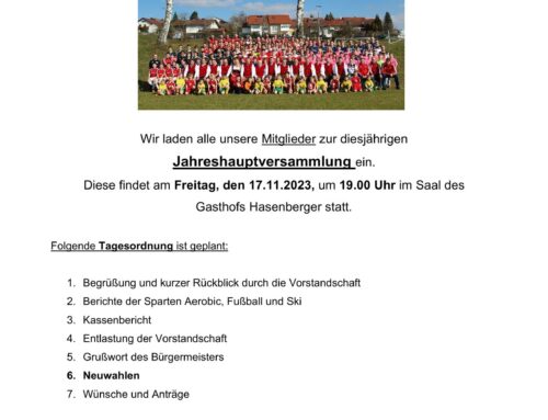 Jahreshauptversammlung des SV Haarbach (mit Neuwahlen) am 17.11.2023